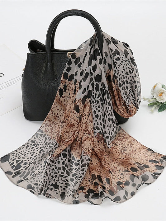 Bohemian Chiffon Scarf Women Muslim Hijab Leopard Print Scarves Thin Style Beach Sunscreen Shawl Wrap Bandana for Women
