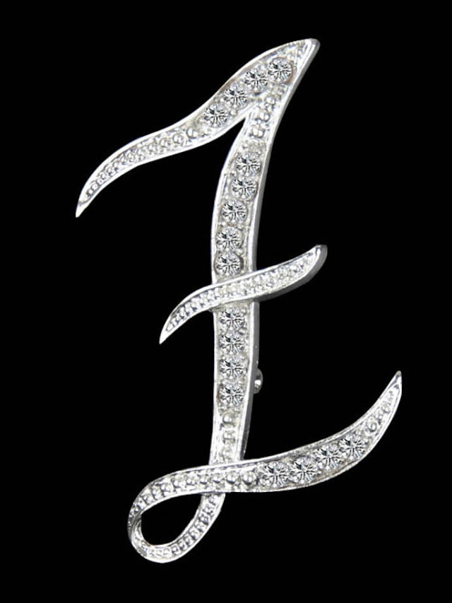 letter brooch pins initial rhinestone brooch for women crafts silvery m for Women
