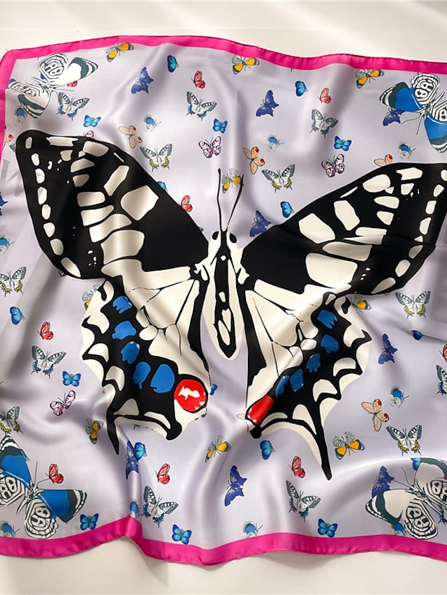 Animal Square Butterfly Scarf Women Fashion Print Neck Scarfs Office Lady Hair Band Foulard Hand Kerchief Female Bandana Shawl 70*70CM for Women