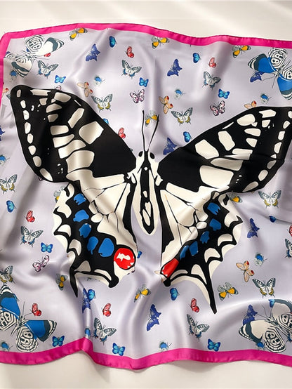 Animal Square Butterfly Scarf Women Fashion Print Neck Scarfs Office Lady Hair Band Foulard Hand Kerchief Female Bandana Shawl 70*70CM for Women