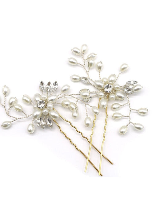 2pcs Girls' Bride Hair Pins Silver Pearl Crystal Hair Pin Wedding Pearl Hair Pin Bridesmaid Rhinestone Hairpin Diamond Clip Bridal Hair Accessories for Brides Women Girls Weddings Hair Decors for Women