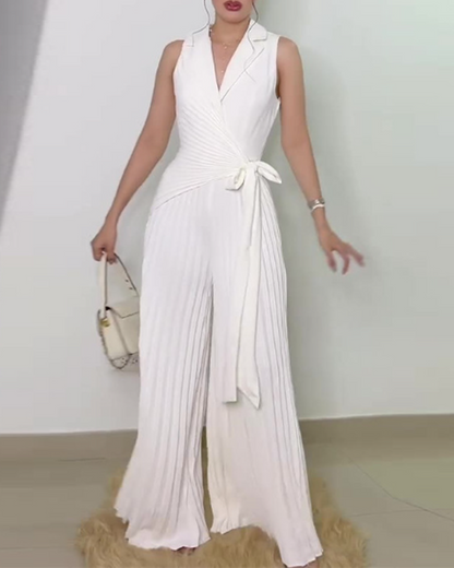 Pleated Wide-Leg Jumpsuit