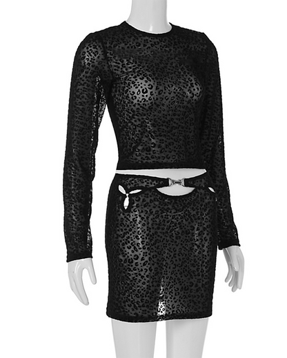 Lace Trim Top Hip-Wrapping Skirt Set