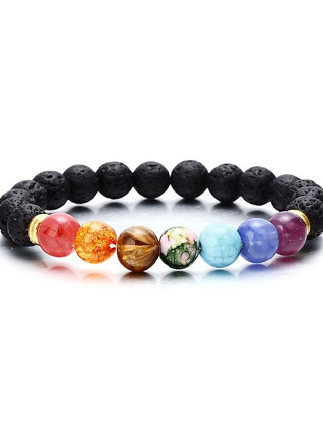 hot selling  natural volcanic stone colorful seven chakra bracelet agate stone beads bracelet for Women