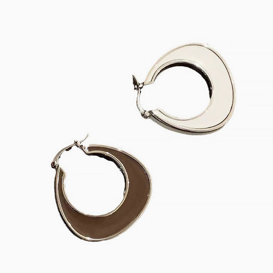 Two Tone Rhodium Plated Enameled Hoop Earrings