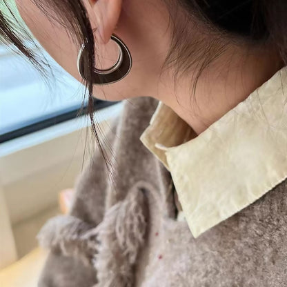 Two Tone Rhodium Plated Enameled Hoop Earrings