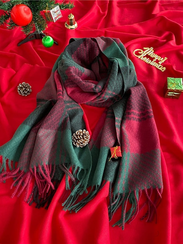 Shawls & Wraps Christmas Street Dailywear Camel Blue Pink Scarf Plaid for Women