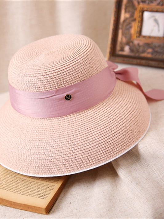 Hat Straw Hat Sun Hat Creamy-white Black Pink Outdoor Street Holiday Pure Color Pure Color Portable Sun Protection Breathable for Women