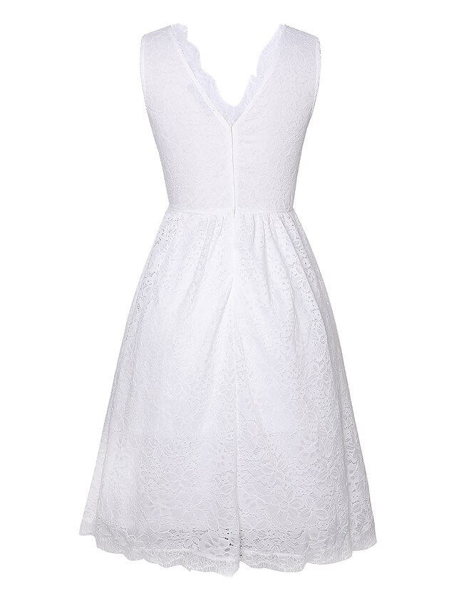 1950s Vintage Vintage Dress Midi Dress Date Vacation Lace Plain V Neck Sleeveless  Black White S M L XL for Women