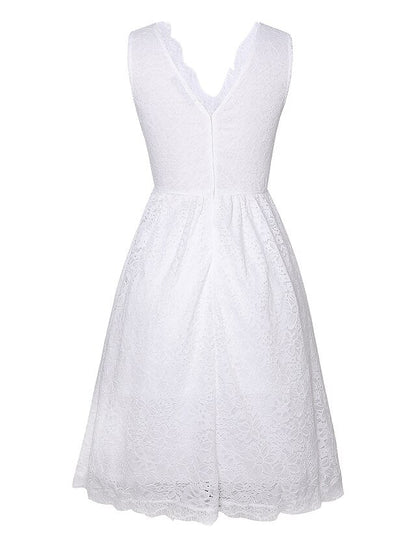 1950s Vintage Vintage Dress Midi Dress Date Vacation Lace Plain V Neck Sleeveless  Black White S M L XL for Women