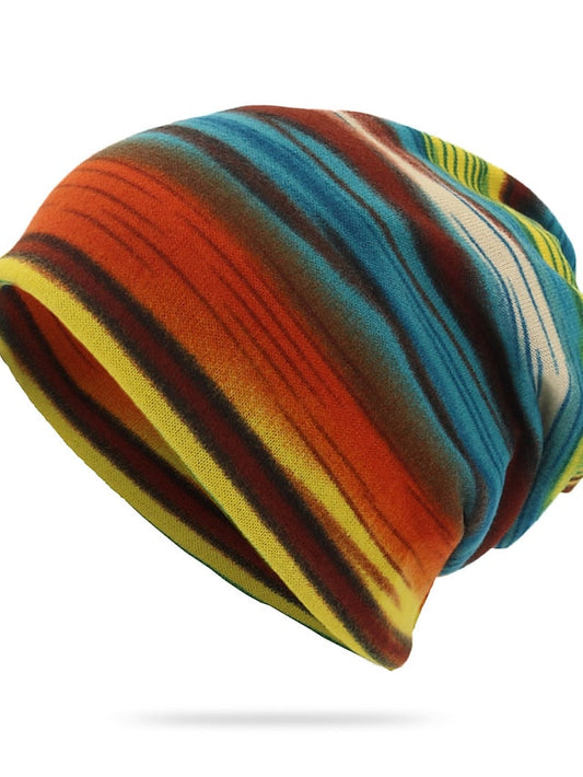 New Unisex Stripe Print Beanie Hat Women Soft Autumn Winter Warm Hat Scarf Casual Outdoor Hip Hop Cap for Women