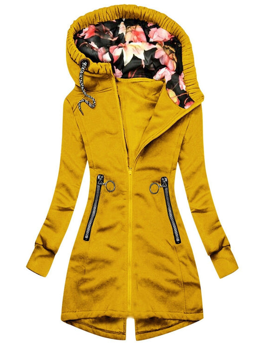 Chaqueta impermeable con capucha y flores para mujer | Ideal para actividades al aire libre