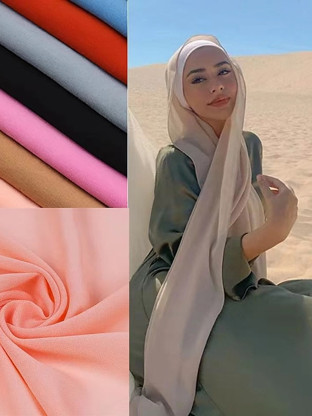 180*75cm Muslim Fashion Chiffon Hijab Scarf Women Scarves Long Shawl Islamic Hijabs Simple Head Scarf Solid Wrap Turban for Women