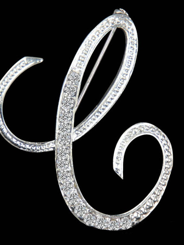 letter brooch pins initial rhinestone brooch for women crafts silvery m for Women