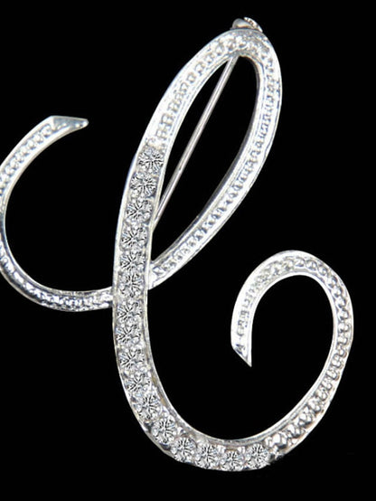 letter brooch pins initial rhinestone brooch for women crafts silvery m for Women