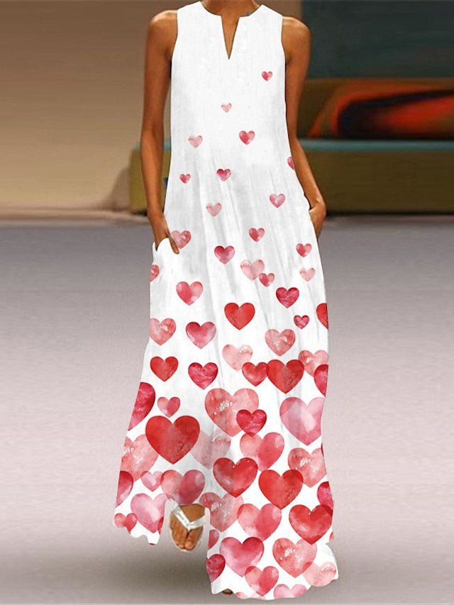 A Line Dress Long Dress Maxi Dress Black White Pink Sleeveless Floral Pocket Spring Summer Crew Neck Stylish  S M L XL XXL 3XL 4XL 5XL for Women