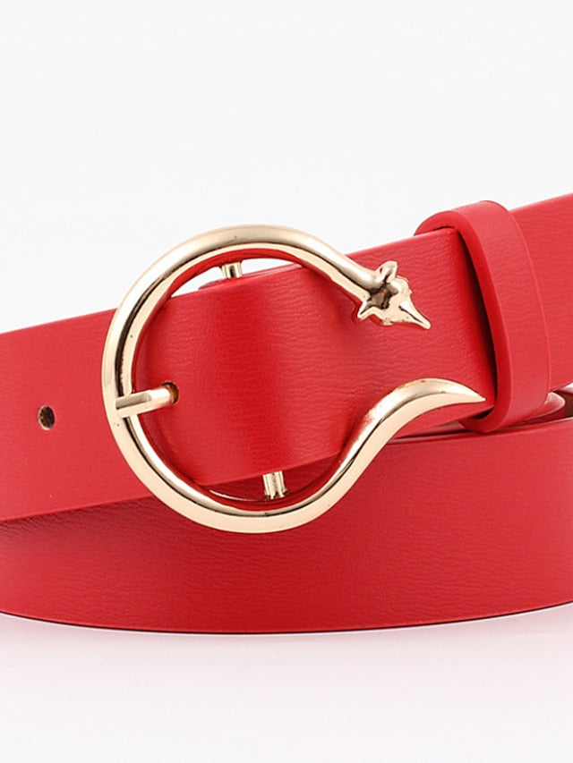 Unisex PU Buckle Belt PU Leather Prong Buckle Plain Casual Classic Party Daily Black Pink Red Brown for Women