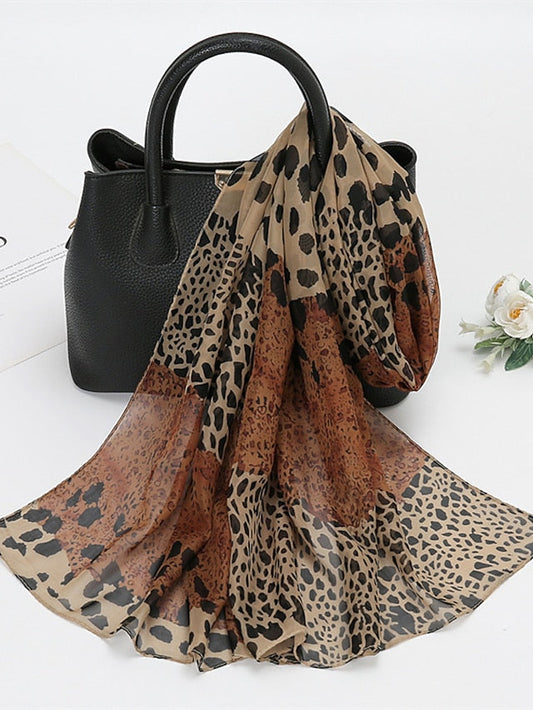 Bohemian Chiffon Scarf Women Muslim Hijab Leopard Print Scarves Thin Style Beach Sunscreen Shawl Wrap Bandana for Women