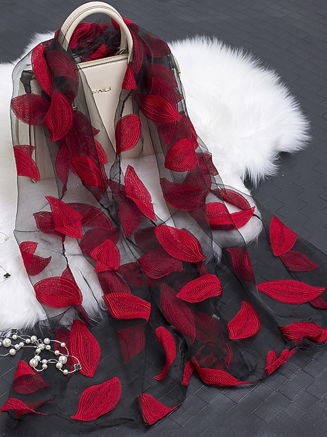 Multicolor Leaf Embroidery Scarf Female Spring Summer Autumn  Sunscreen Headscarf Fashion Thin Scarf Shawl Dual-use Long Beach Towel for Women
