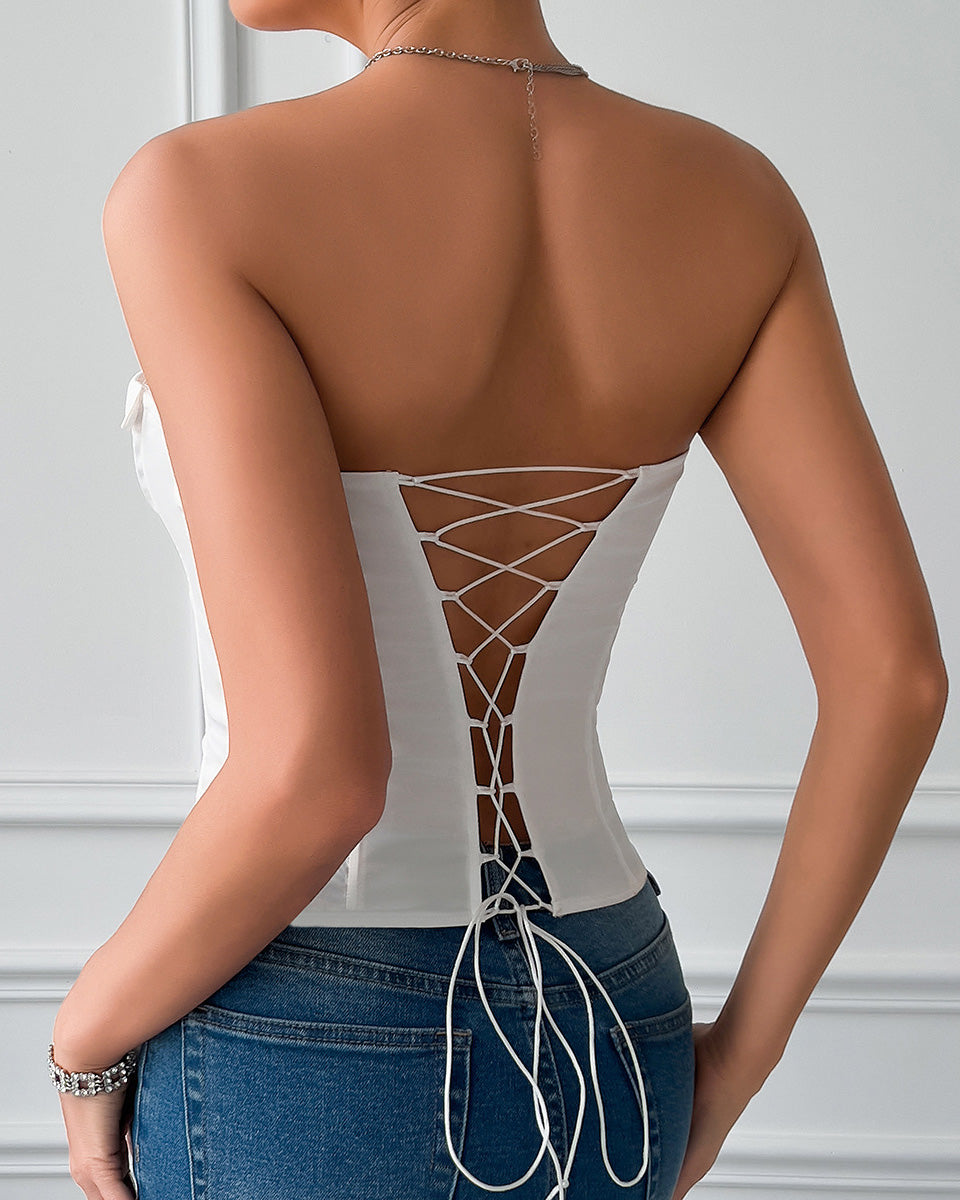 Low-Cut Tie Solid Color Herringbone Tie Underwire Top