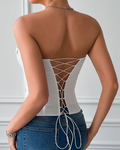 Low-Cut Tie Solid Color Herringbone Tie Underwire Top
