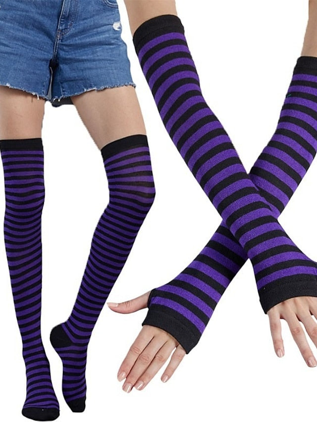 Christmas Stockings Gloves Set Colorful Polyester Cotton Simple 1 Pair for Women