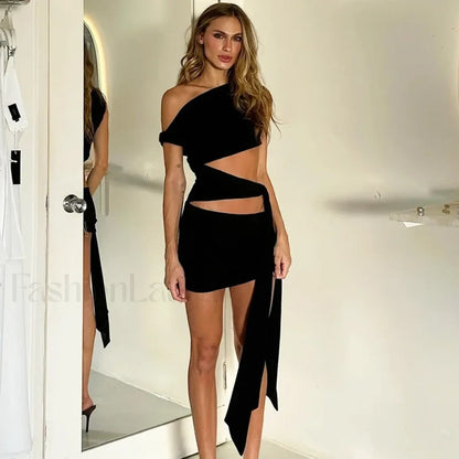 Oblique Collar Strapless Mini Dress