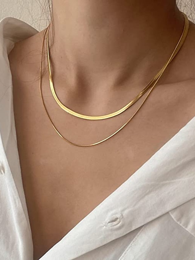 1PC Necklace14K GoldSilver Plated Snake Chain Necklace Herringbone Necklace Gold Choker Necklaces for Women Girl Gifts Jewelry 1.535MM(W) 1416(L) for Women