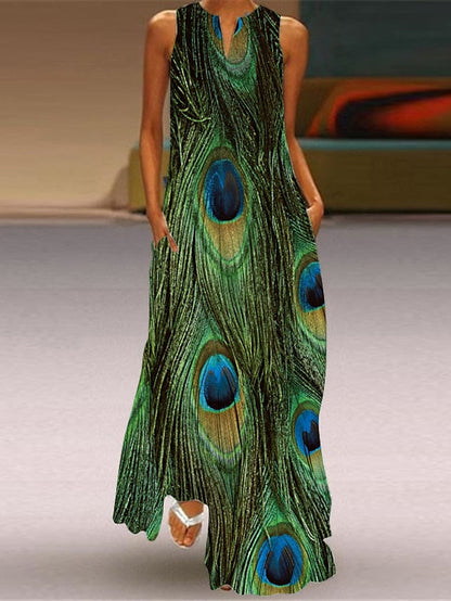 A Line Dress Maxi long Dress Black Sleeveless Floral Leopard Print Summer V Neck Stylish  5XL for Women