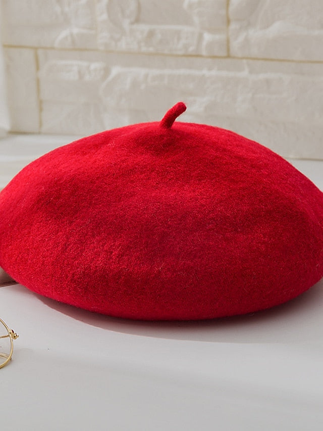 Hat Beret Hat Black Pink Wine Outdoor Street Dailywear Fleece Pure Color Warm Breathable for Women