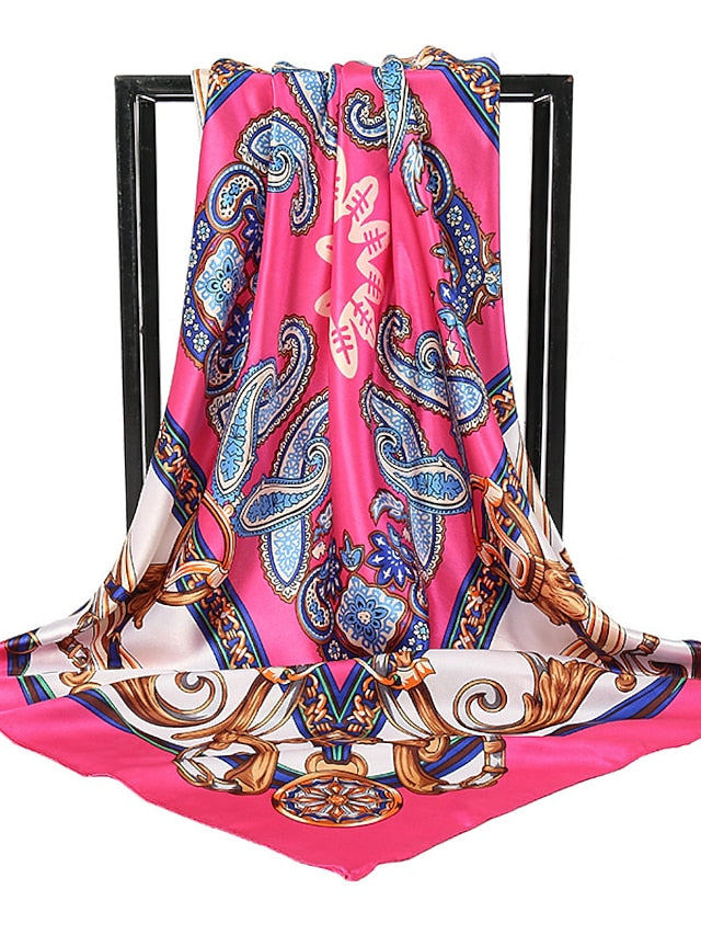 1PC 90*90cm Party / Evening Daily Square Scarf Fashion Beach Women Head Silk Wrap Spring Summer Shawl Ladies Foulard Bandanna Muffler for Women