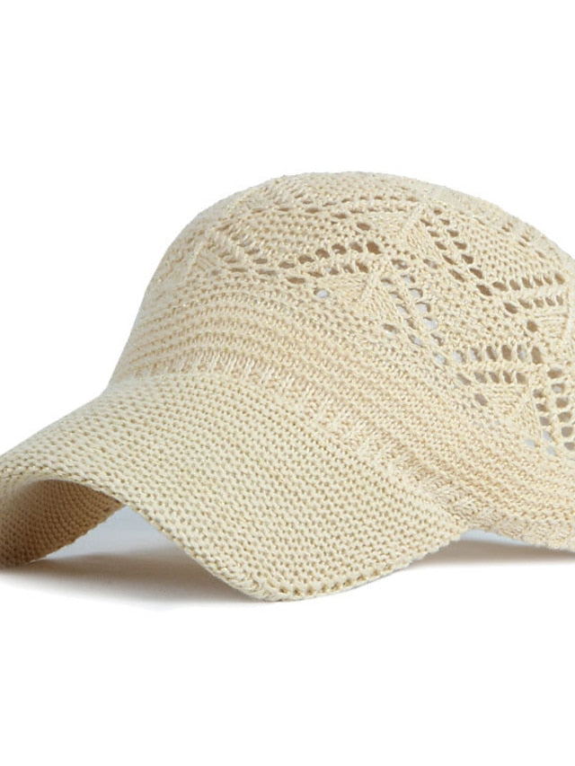 Glossy Ladies Knitting Sun Hat Summer Outdoor Hollow Mesh Breathable Sunshade Hats New Fashion All-Match Lady Baseball Hat for Women