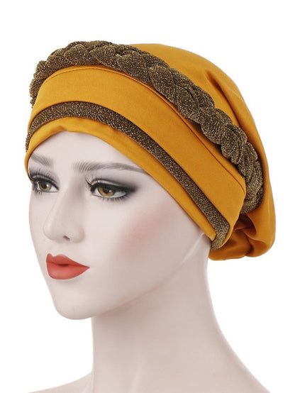 India Muslim Women Hijab Hat Two Color Splicing Cap Braid Turban Headscarf Islamic Head Wrap Lady Beanie Bonnet Hair Loss Cover for Women