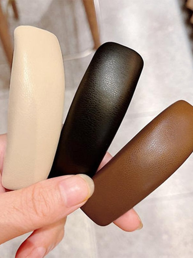 1PC Girls' Hair Clip For Classic PU Leather Pink Brown Grey for Women