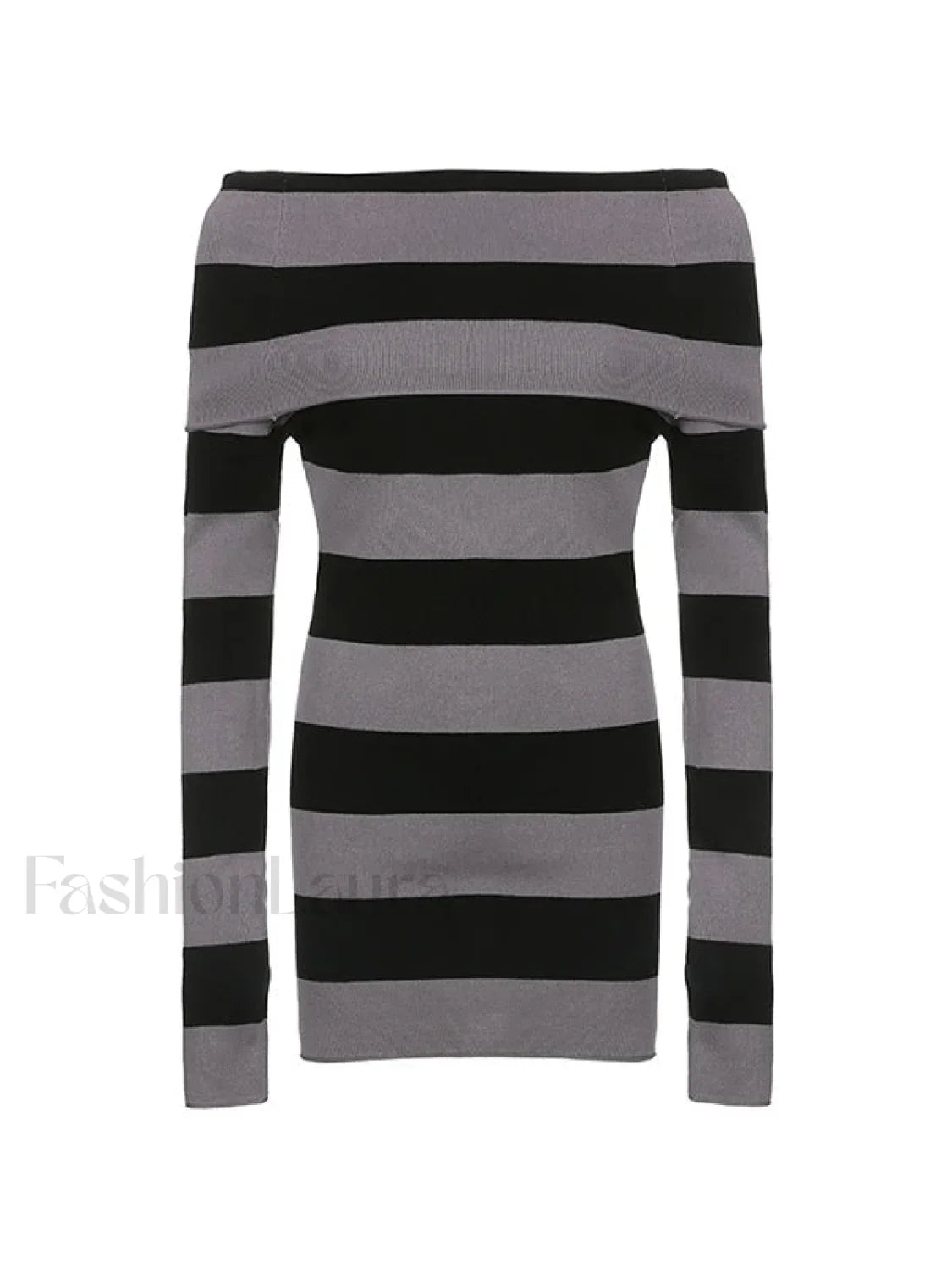 Off Shoulder Long Sleeve Striped Knit Mini Dress