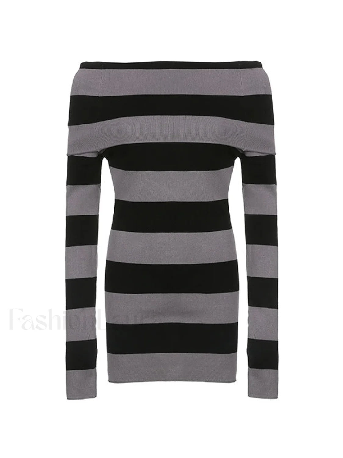 Off Shoulder Long Sleeve Striped Knit Mini Dress