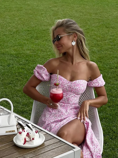 Off-Shoulder Slit Floral Dress