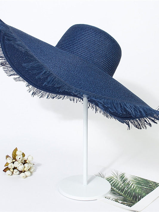 Hat Bucket Hat Straw Hat Black Camel Navy Blue Party Outdoor Holiday Tassel Pure Color Portable Sun Protection Comfort for Women