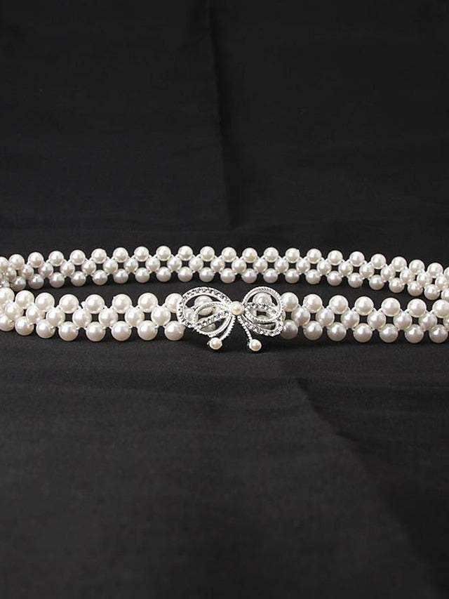 ladies pearl waist chain korean version rhinestone pearl decorative belt fashion sweet dress elastic belt women wholesale for Women
