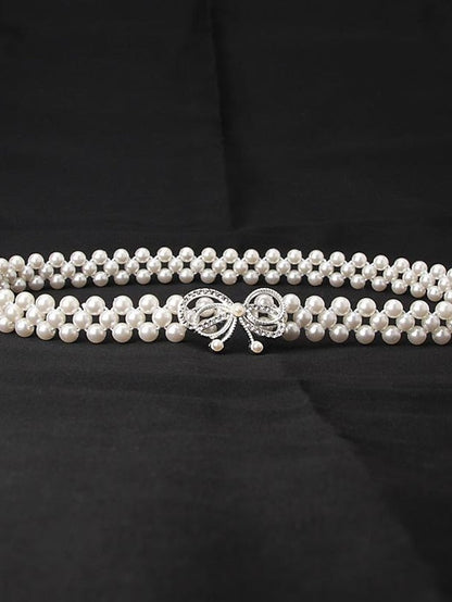 ladies pearl waist chain korean version rhinestone pearl decorative belt fashion sweet dress elastic belt women wholesale for Women