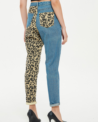 Straight-Leg Leopard Print Jeans