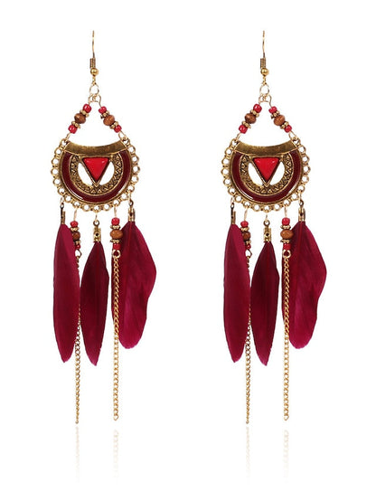 1 Pair Earrings Raffia Feather Earrings For Street Beach Alloy for Women