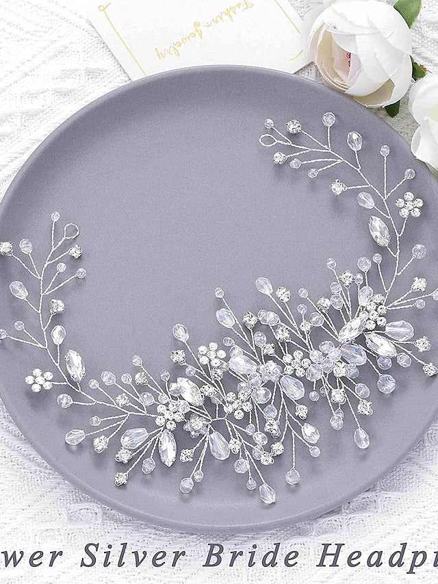 Bride Flower Wedding Hair Vine Crystal Bridal Hair Piece Rhinestone Party Hair Accessories Leaf Hair Jewelry Bead Headpiece for Women and Girls for Women