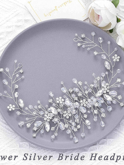 Bride Flower Wedding Hair Vine Crystal Bridal Hair Piece Rhinestone Party Hair Accessories Leaf Hair Jewelry Bead Headpiece for Women and Girls for Women