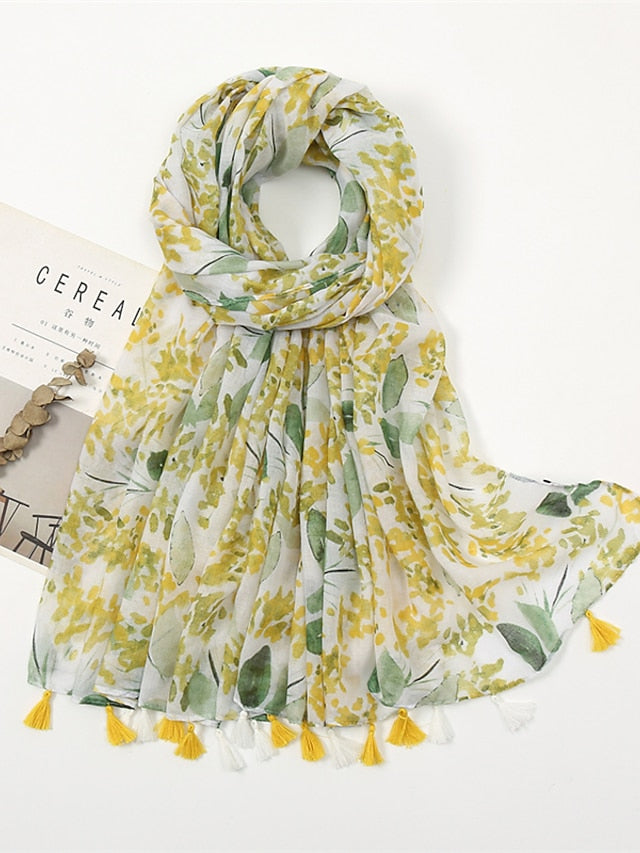 Rectangle Scarf Dailywear Holiday Outdoor Yellow Scarf Floral for Women