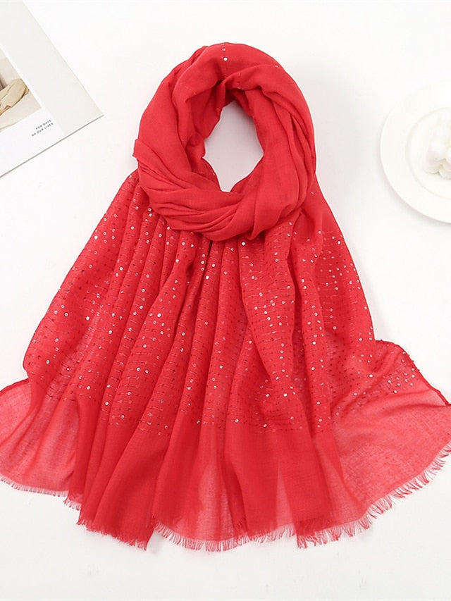 1 PC Sequins Cotton Viscose Muslim Hijab Scarves Women Long Shawls Solid Headscarf Head Wraps Islamic Turban Headband Foulard Bandana for Women