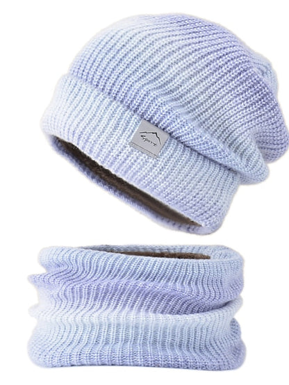 2pcs/set Winter Women Beanies Snood Sets Gradient Color Knitted Hat Warmer Fashion Outdoor Windproof Thicken Tie Dye Scarf Hat For Women for Women