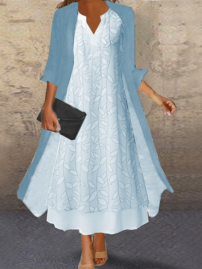 A Line Dress Midi Dress Gray 3/4 Length Sleeve Print Pure Color Ruched Fall Spring Crew Neck Elegant Casual Classic  S M L XL XXL 3XL / Loose for Women