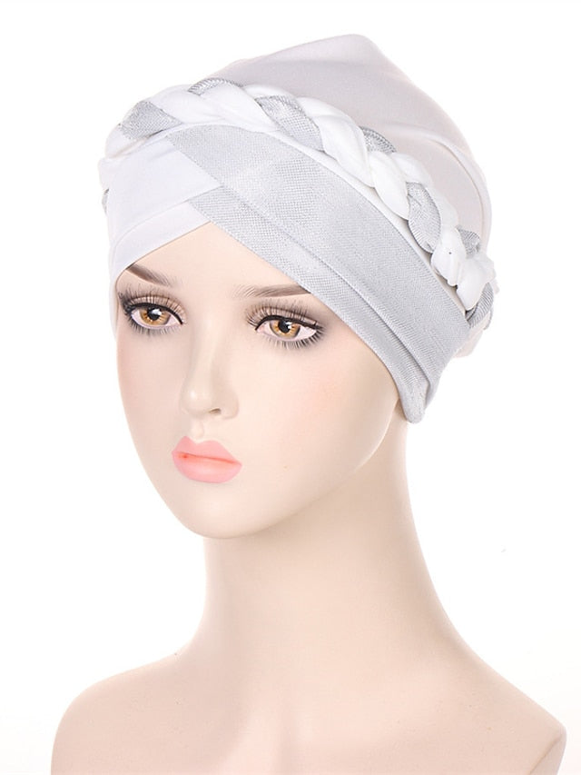 Muslim Turban Glitter Braids Women Forehead Cross Inner Hijab Islamic Head Wrap Arab Underscarf Bonnet Stretchy Cap for Women