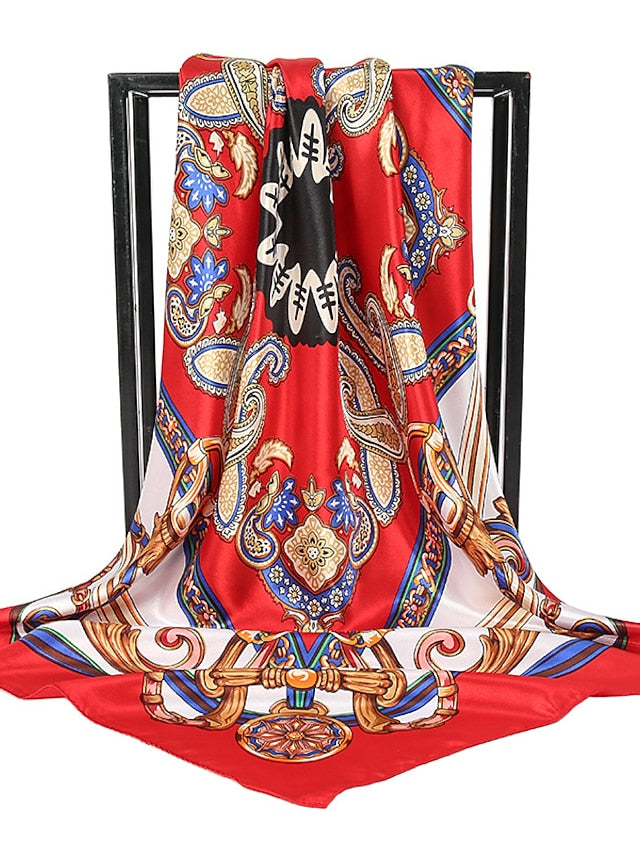 1PC 90*90cm Party / Evening Daily Square Scarf Fashion Beach Women Head Silk Wrap Spring Summer Shawl Ladies Foulard Bandanna Muffler for Women